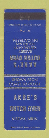 Matchbook Cover - Akre's Dutch Oven Nisswa MN