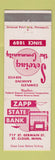 Matchbook Cover - Zapp State Bank St Cloud MN