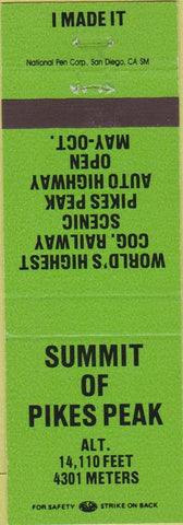 Matchbook Cover - Summit of Pipes Peak CO
