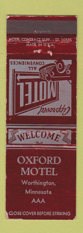 Matchbook Cover - Oxford Motel Worthington MN WEAR
