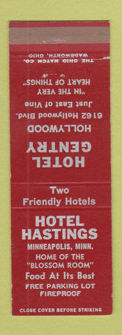 Matchbook Cover - Hastings Hotel Minneapolis MN Hotel Gentry Hollywood CA