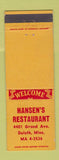 Matchbook Cover - Hansen's Restaurant Duluth MN