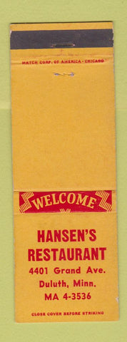 Matchbook Cover - Hansen's Restaurant Duluth MN