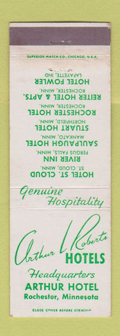 Matchbook Cover - Arthur Roberts Hotels Arthur Hotel Rochester MN WEAR