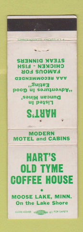 Matchbook Cover - Hart's Old Tyme Coffee House Moose Lake MN