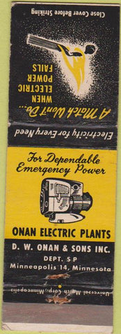 Matchbook Cover - Onan Electric Plants Minneapolis MN CREASE