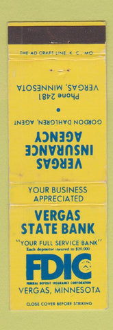 Matchbook Cover - Vergas State Bank MN insurance