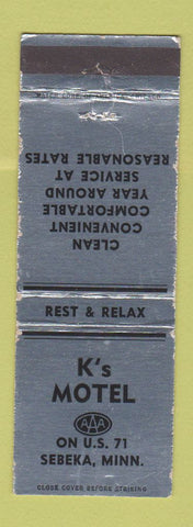 Matchbook Cover - K's Motel Sebeka MN WEAR