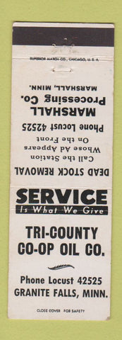 Matchbook Cover - Tri County COOP Oil Granite Falls MN Marshall Dead Cattle