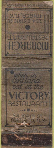Matchbook Cover - Victory Restaurant Cortland NY POOR