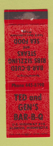 Matchbook Cover - Ted and Gen's BBQ Aldrich MN WEAR