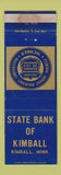 Matchbook Cover - State Bank of Kimball MN WORN