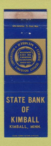 Matchbook Cover - State Bank of Kimball MN WORN