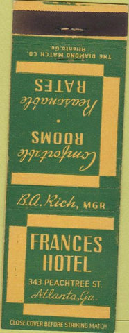 Matchbook Cover - Frances Hotel Atlanta GA