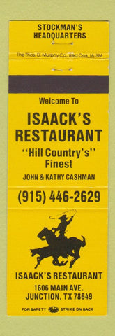 Matchbook Cover - Isaack's Restaurant Junction TX cowboy