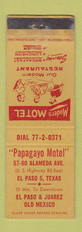Matchbook Cover - Papagayo Motel El Paso TX WORN