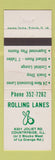 Matchbook Cover - Rolling Lanes Bowling Countryside IL