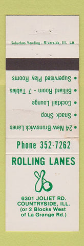 Matchbook Cover - Rolling Lanes Bowling Countryside IL
