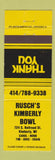 Matchbook Cover - Rusch's Kimberly Bowling Kimberly WI