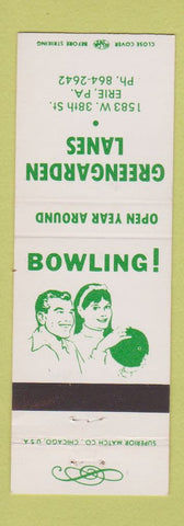 Matchbook Cover - Greengarden Lanes Bowling Erie PA