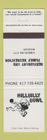 Matchbook Cover - Hillbilly Bowling Kimberling City MO