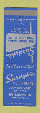 Matchbook Cover - Surdyk's Liquor Store Minneapolis MN