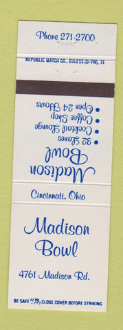 Matchbook Cover - Madison Bowling Cincinnati OH