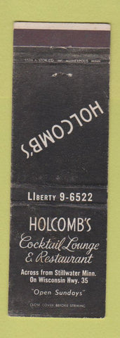Matchbook Cover - Holcomb's Cocktail Lounge Restaurant Stillwater MN WEAR