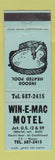 Matchbook Cover - Win e Mac Motel Erskine MN