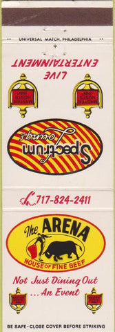 Matchbook Cover - The Arena steaks Wilkes Barre PA
