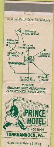 Matchbook Cover - Prince Hotel Tunkhannock PA