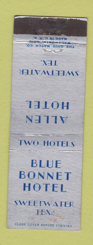 Matchbook Cover - Blue Bonnet Hotel Sweetwater TX Hotel Allen