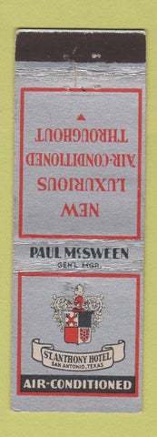 Matchbook Cover - St Anthony Hotel San Antonio TX