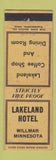 Matchbook Cover - Lakeland Hotel Willmar MN