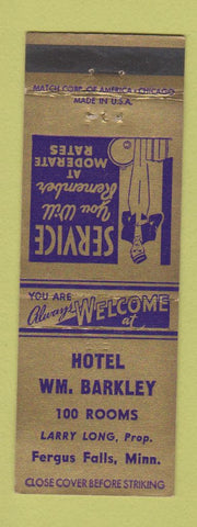 Matchbook Cover - Hotel Wm Barkley Fergus Falls MN