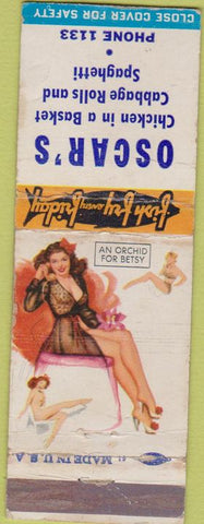 Matchbook Cover - Oscar's Chicken pinup NO TOWN Cabbage Rolls