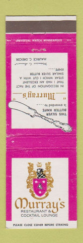 Matchbook Cover - Murray's Restaurant Silver Butter Knife Minneapolis MN