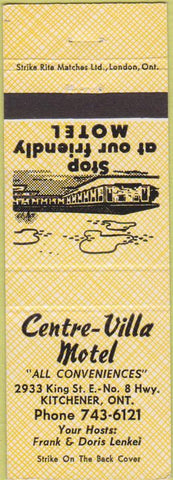 Matchbook Cover - Centre Villa Motel Kitchener ON
