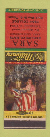 Matchbook Cover - Sara Hats Fort Worth TX