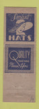 Matchbook Cover - Sara Hats Fort Worth TX