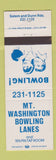 Matchbook Cover - Mount Washington Bowling Lanes Cincinnati OH