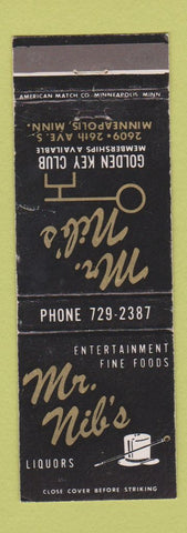 Matchbook Cover - Mr Nib's Golden Key Club Minneapolis MN