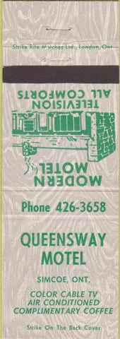 Matchbook Cover - Queensway Motel Simcoe ON