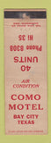 Matchbook Cover - Como Motel Bay City TX WORN
