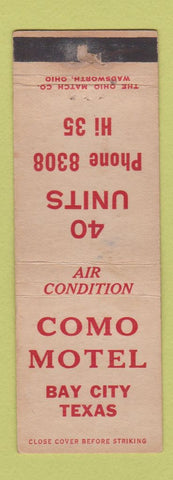 Matchbook Cover - Como Motel Bay City TX WORN