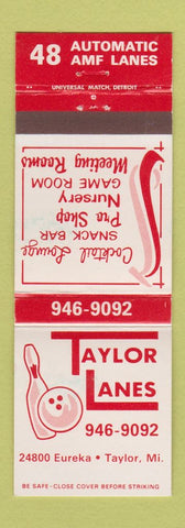 Matchbook Cover - Taylor Lanes Bowling Taylor MI AMF