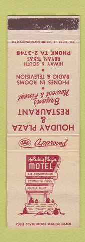 Matchbook Cover - Holiday Plaza Motel Bryan TX WEAR