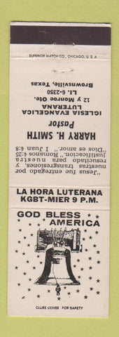 Matchbook Cover - Harry Smith Pastor Iglesia Evangelica Luterana Brownsville TX
