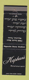 Matchbook Cover - Kaphan's Restaurant Houston TX