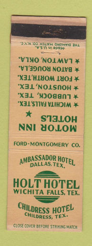 Matchbook Cover - Holt Hotel Wichita Falls TX WEAR Childress Dallas